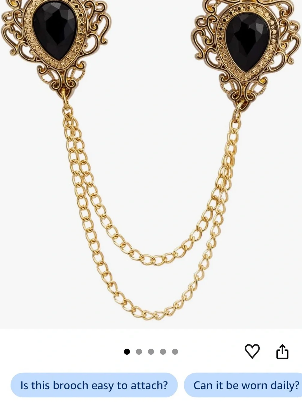 Gold Double-Chain Black Teardrop Brooch Connector